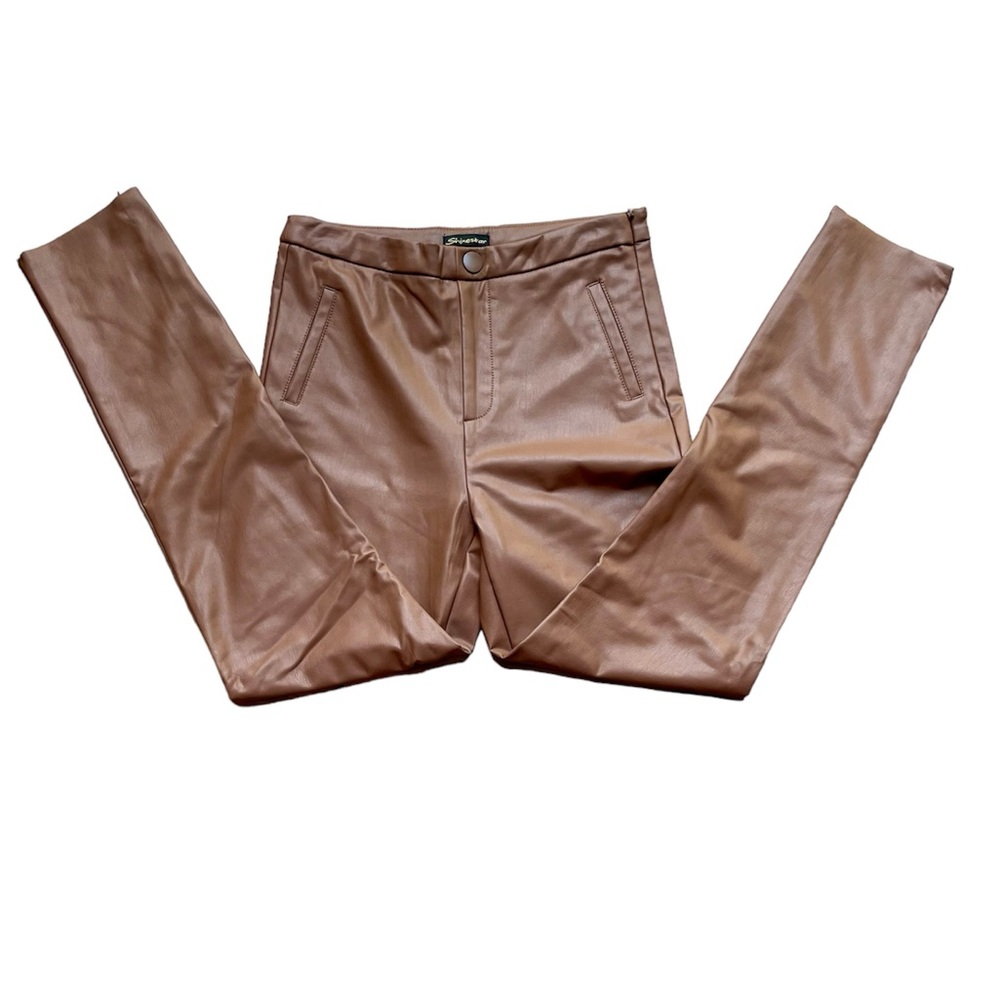Brown Faux Leather Pants Size Medium (27) Has Stretch and Zipper Detail!